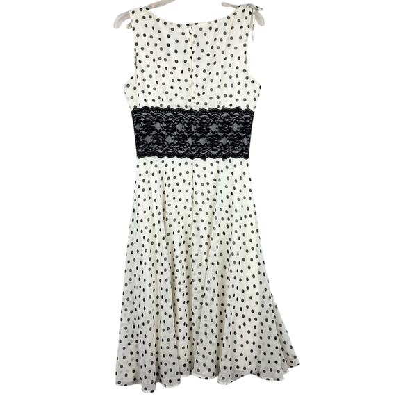 Vintage Y2K Mod Retro Polka Dot Lace Waist Babydoll Midi Dress Cream/Black Sz 8 - Picture 16 of 16